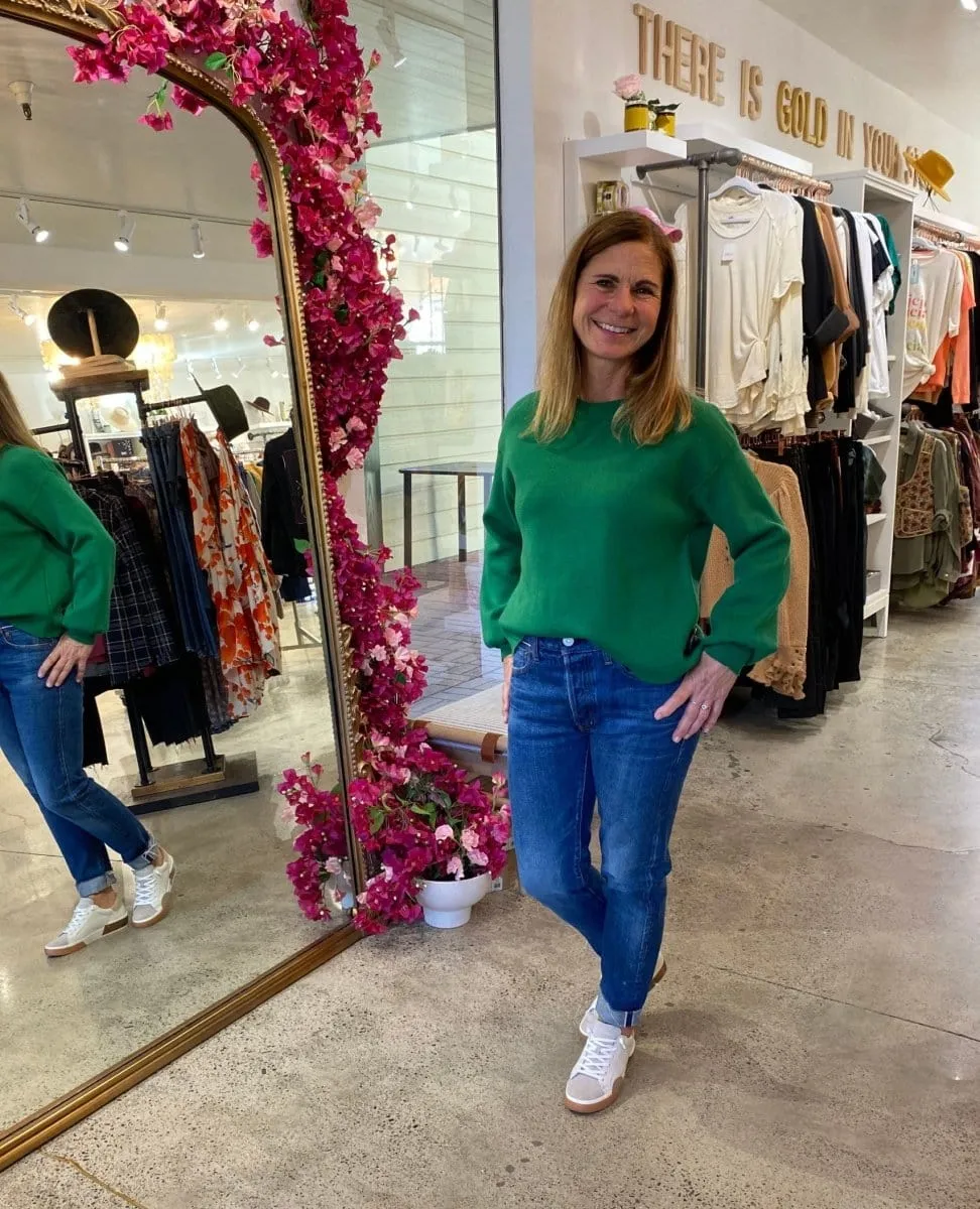 Cropped Balloon Sweater Green