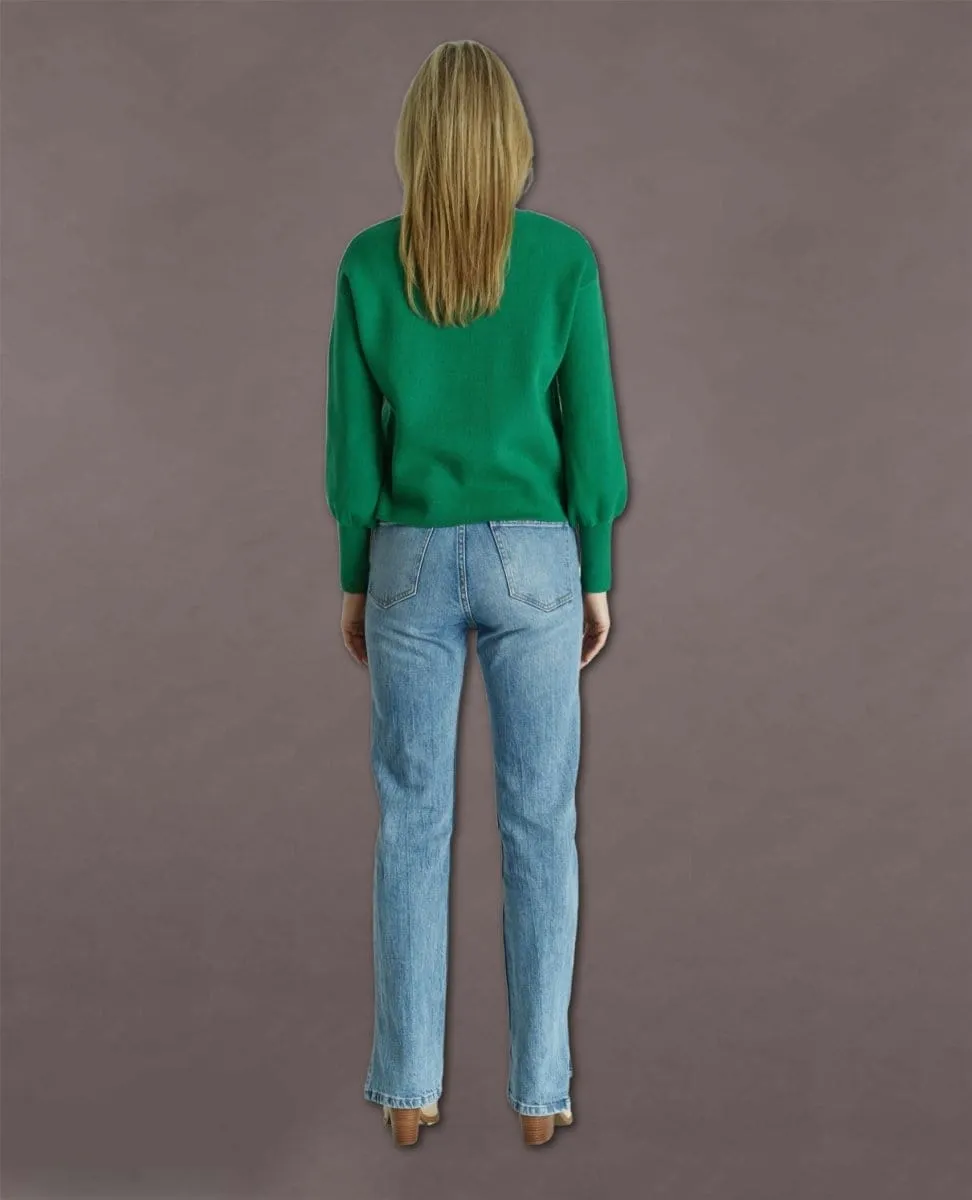 Cropped Balloon Sweater Green