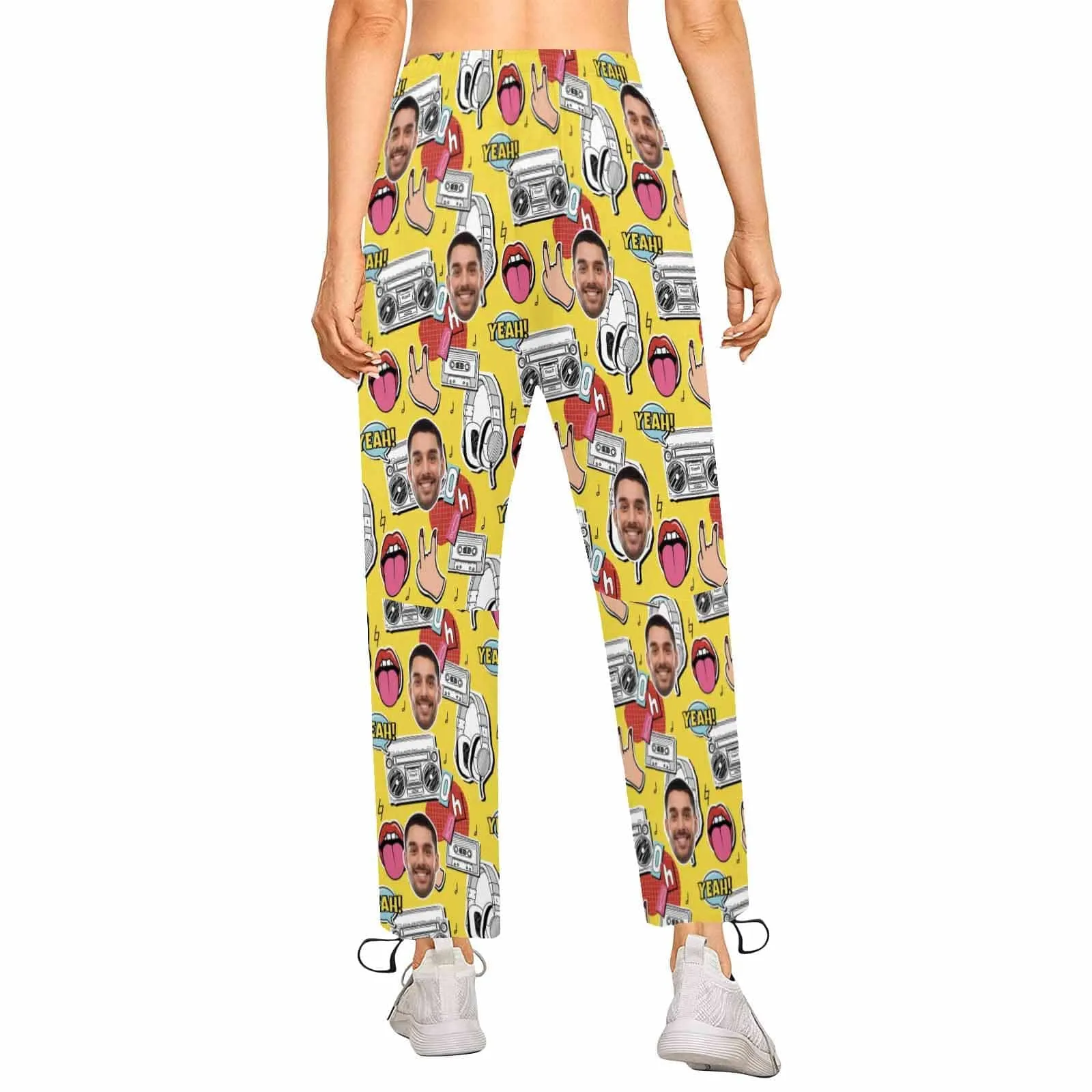 Custom Face Yellow Couple's All Over Print Casual Elastic Drawstring Pants Personalized Quick Dry Pants