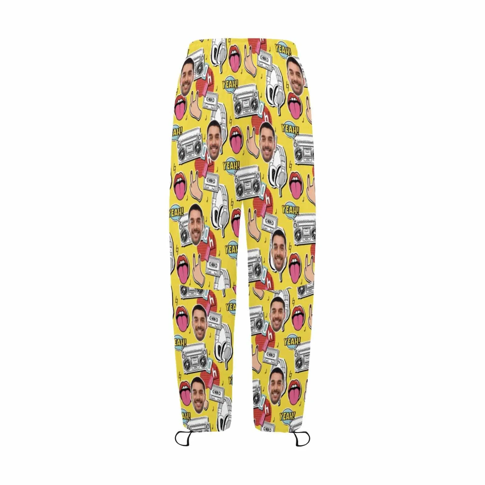 Custom Face Yellow Couple's All Over Print Casual Elastic Drawstring Pants Personalized Quick Dry Pants