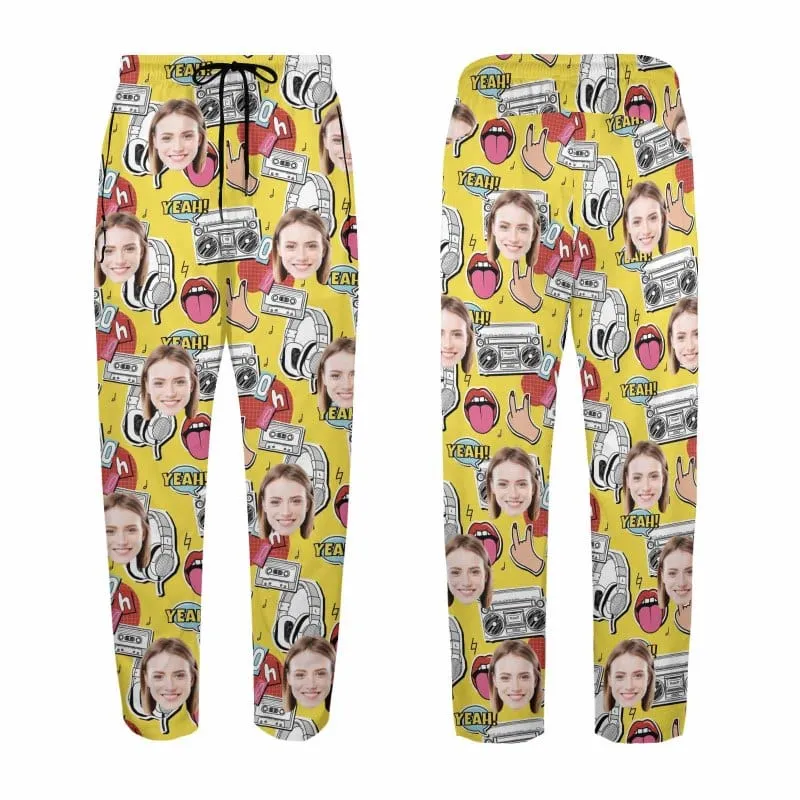 Custom Face Yellow Couple's All Over Print Casual Elastic Drawstring Pants Personalized Quick Dry Pants