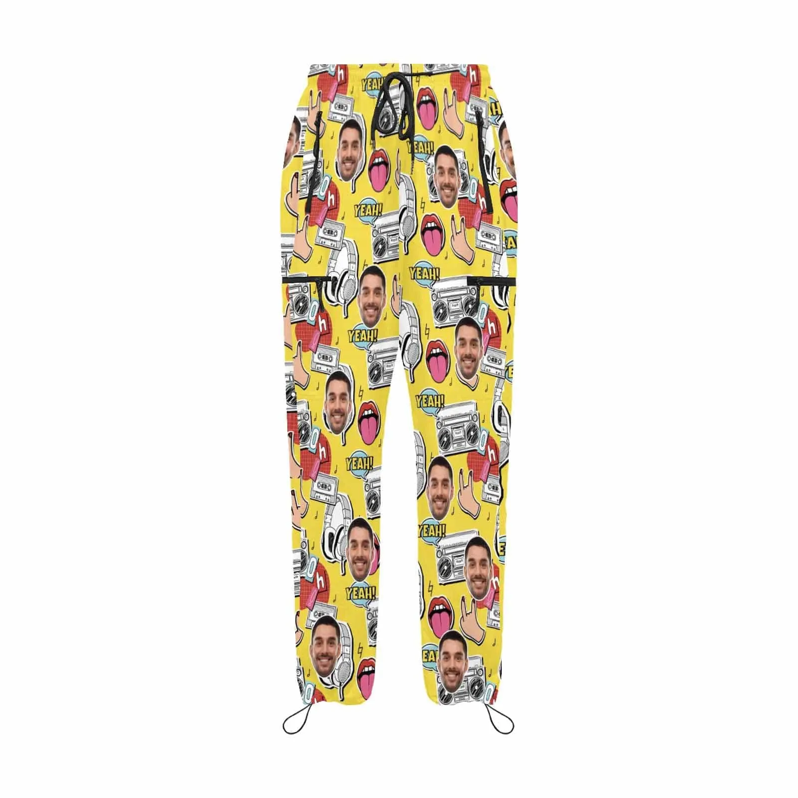 Custom Face Yellow Couple's All Over Print Casual Elastic Drawstring Pants Personalized Quick Dry Pants