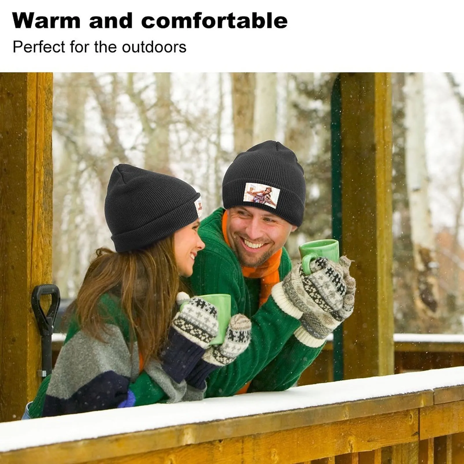 Custom Photo Couple Warm Knitted Cap