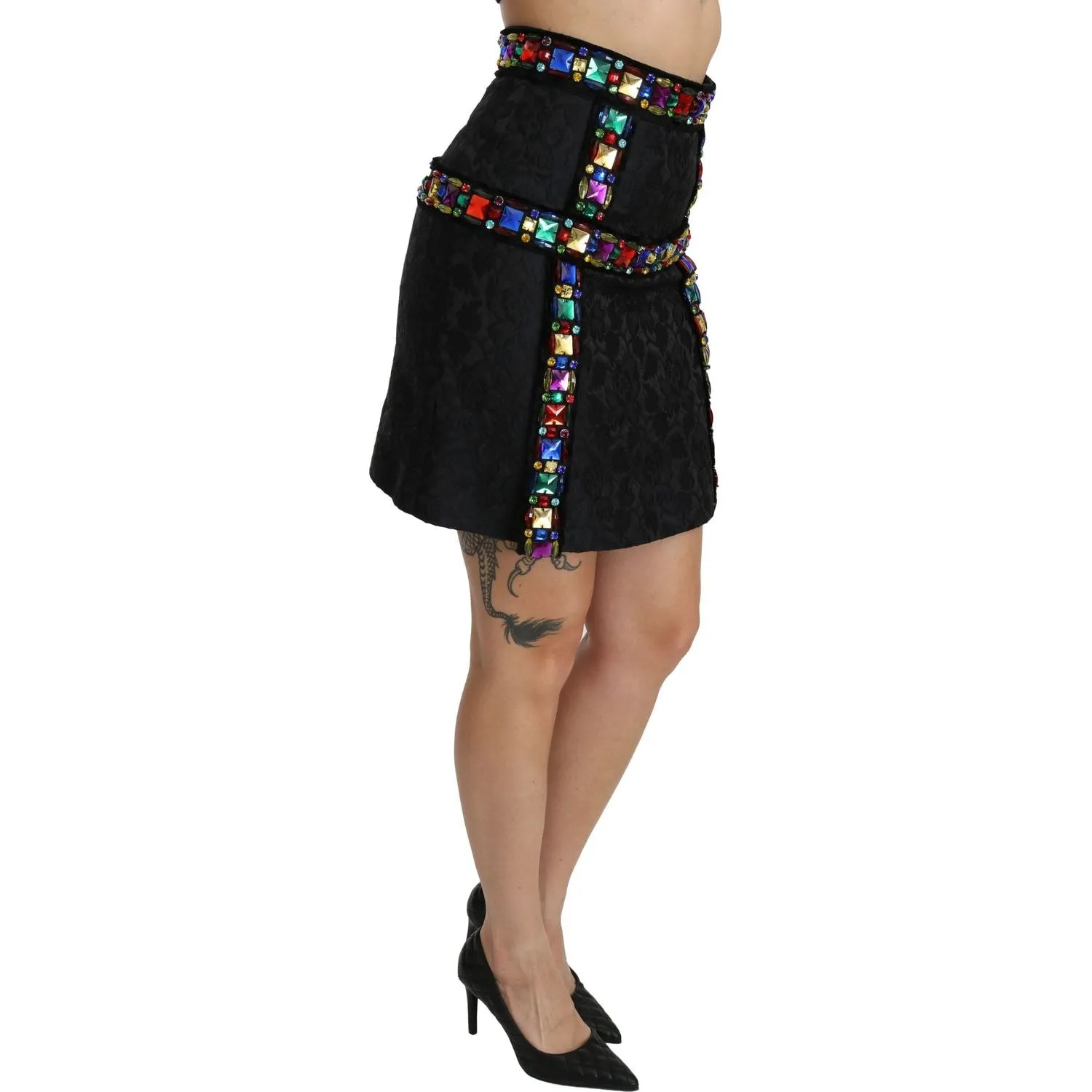 Dolce & Gabbana Elegant High-Waist Embellished Black Skirt