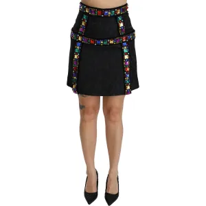 Dolce & Gabbana Elegant High-Waist Embellished Black Skirt