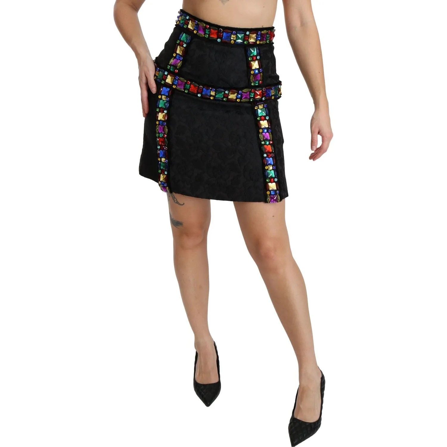 Dolce & Gabbana Elegant High-Waist Embellished Black Skirt
