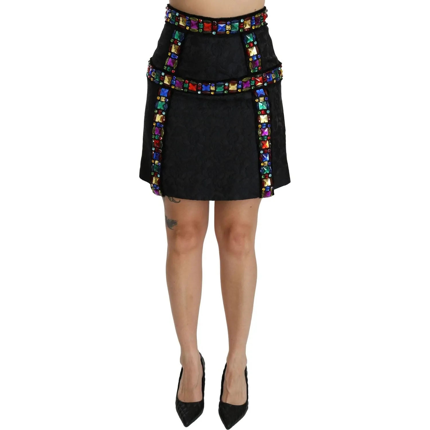 Dolce & Gabbana Elegant High-Waist Embellished Black Skirt