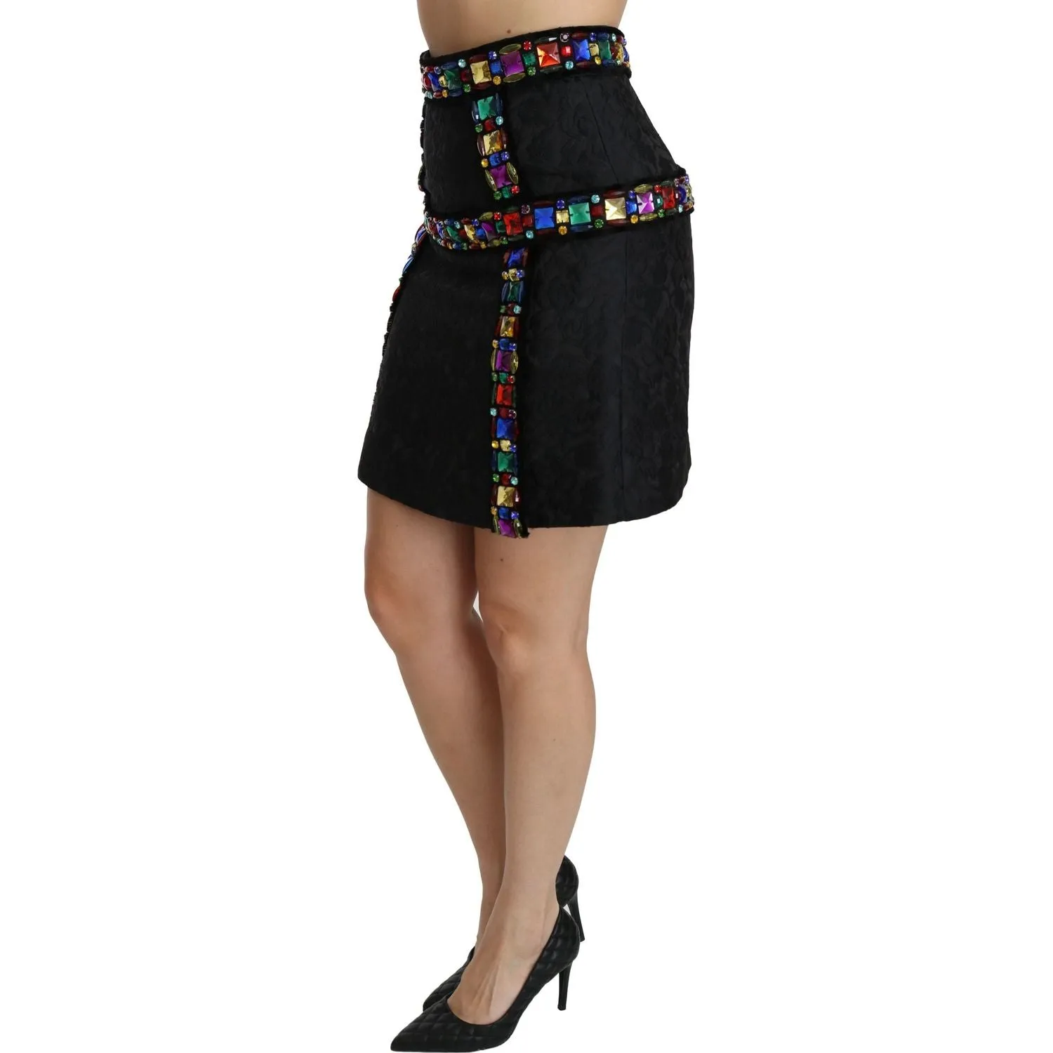 Dolce & Gabbana Elegant High-Waist Embellished Black Skirt