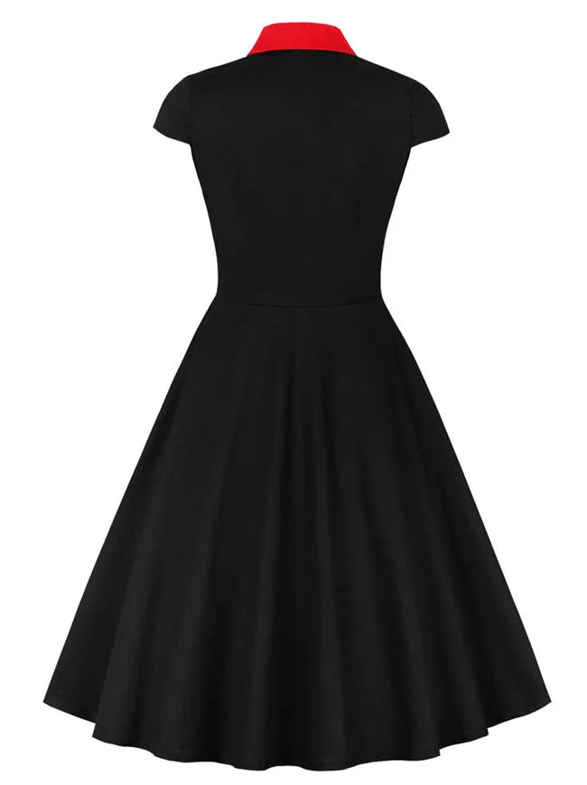 Elegant Vintage Retro Chic Button Pocket Swing Cocktail Dress