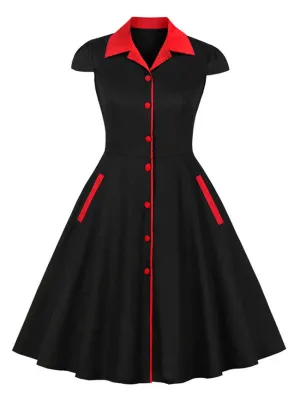Elegant Vintage Retro Chic Button Pocket Swing Cocktail Dress