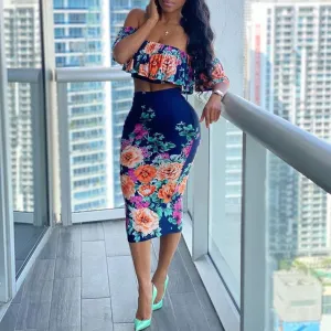 Floral Ruffles Bodycon Skirt Set