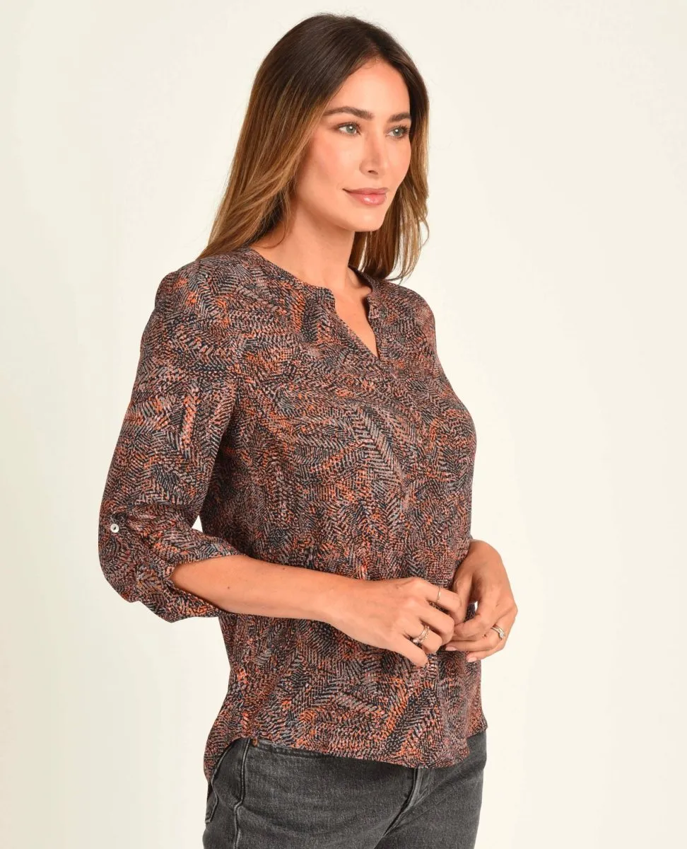 Gabriella 3/4 Indigo Print Blouse