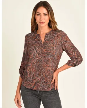 Gabriella 3/4 Indigo Print Blouse