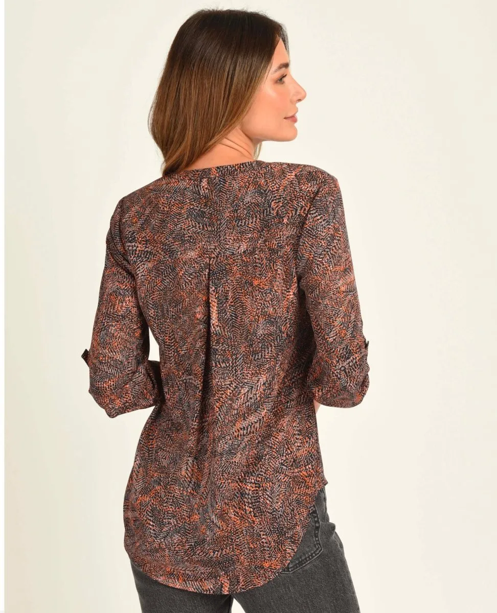 Gabriella 3/4 Indigo Print Blouse