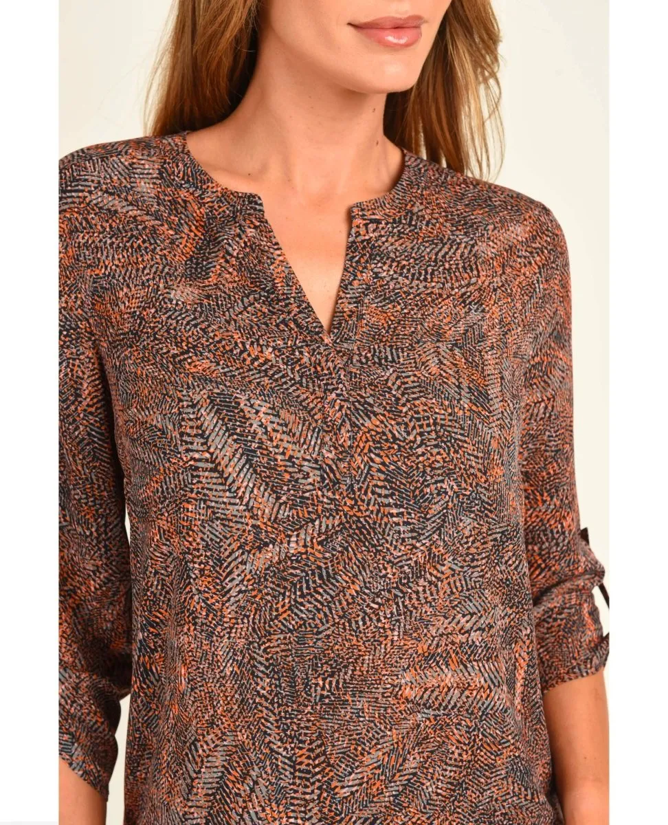 Gabriella 3/4 Indigo Print Blouse