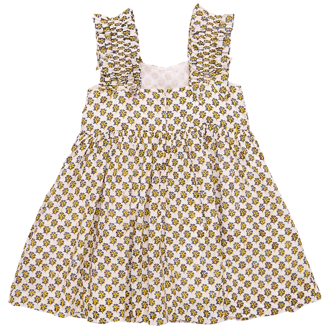 Girls Via Dress - Yellow Lisbon Ditsy