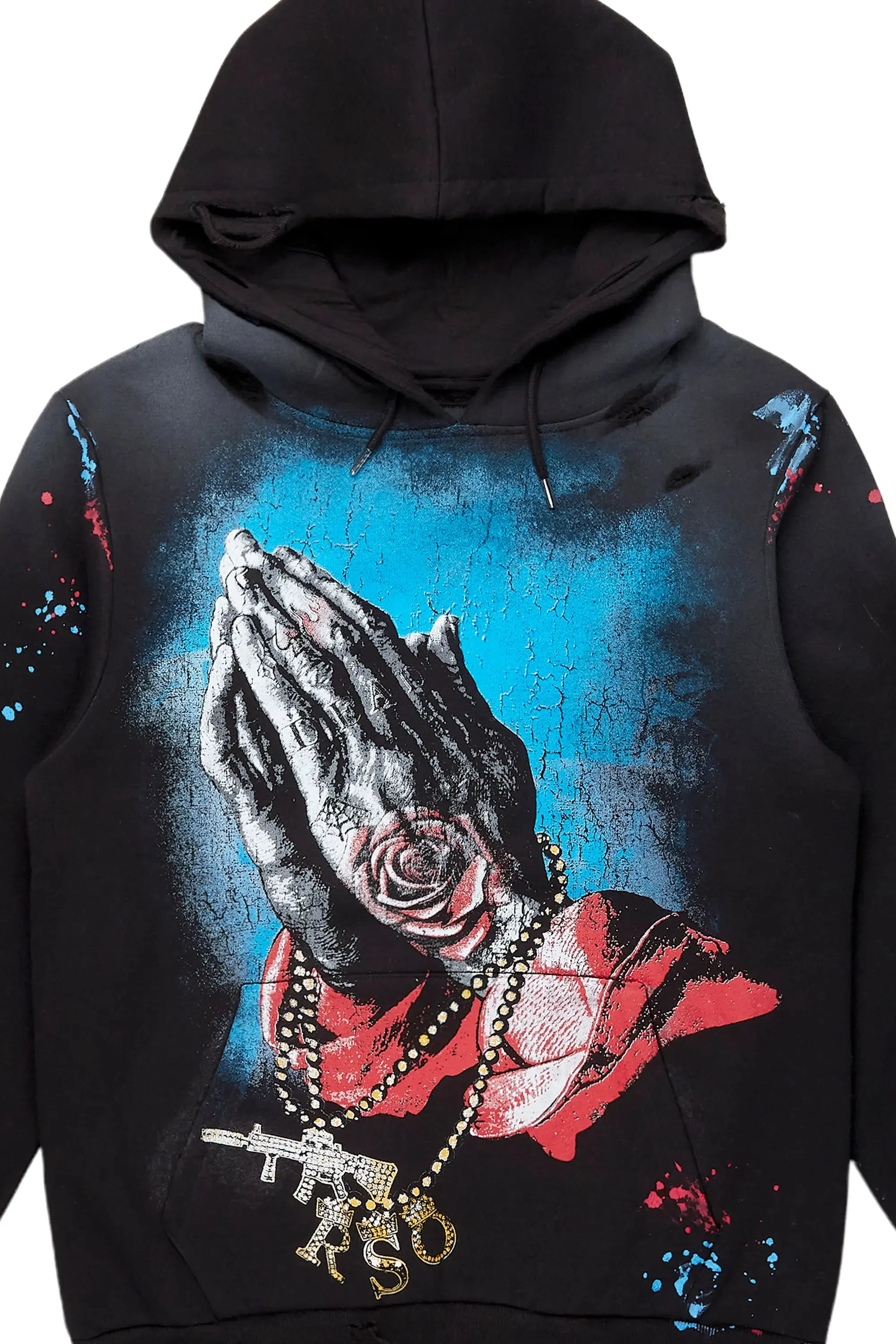 Gonave Black Graphic Distressed Hoodie