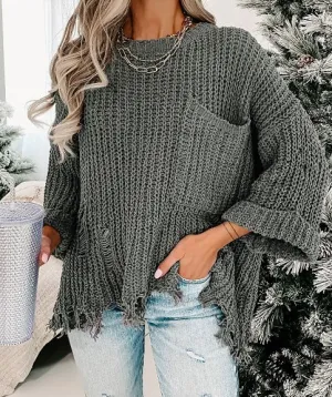 Grey Ripped Chunky Pullover Sweater Presale