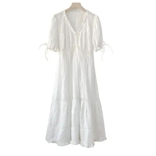 GypsyLady White Lace Women Dress 100% Cotton Casual Chic Summer