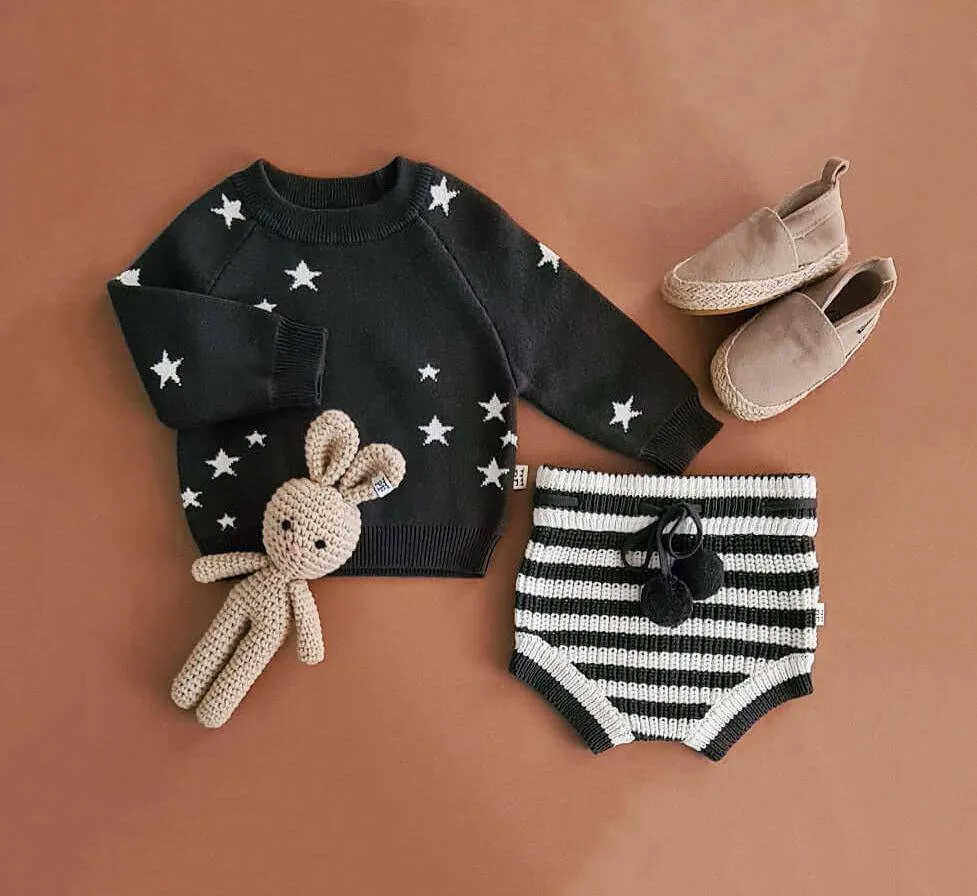 Knitted Bloomers - Cotton - Ivory & Graphite Stripes