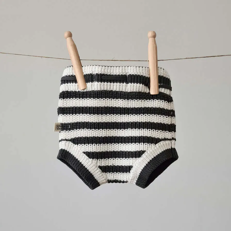 Knitted Bloomers - Cotton - Ivory & Graphite Stripes
