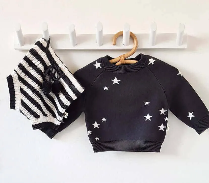 Knitted Bloomers - Cotton - Ivory & Graphite Stripes