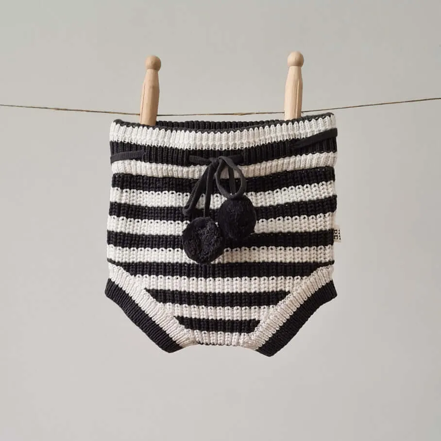 Knitted Bloomers - Cotton - Ivory & Graphite Stripes