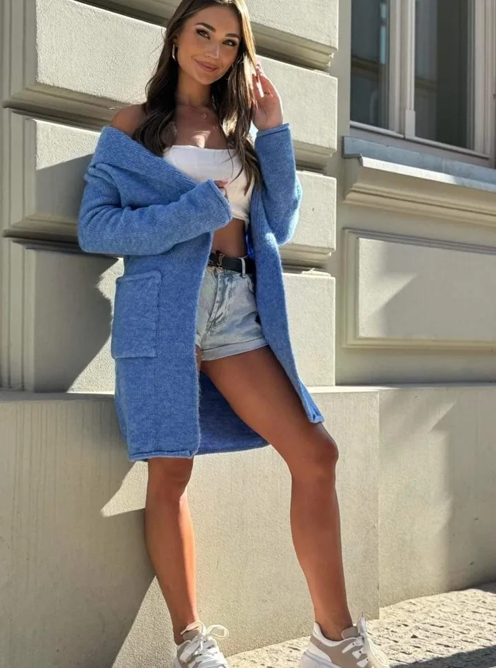 Ladies Longline Cardigan/ azure