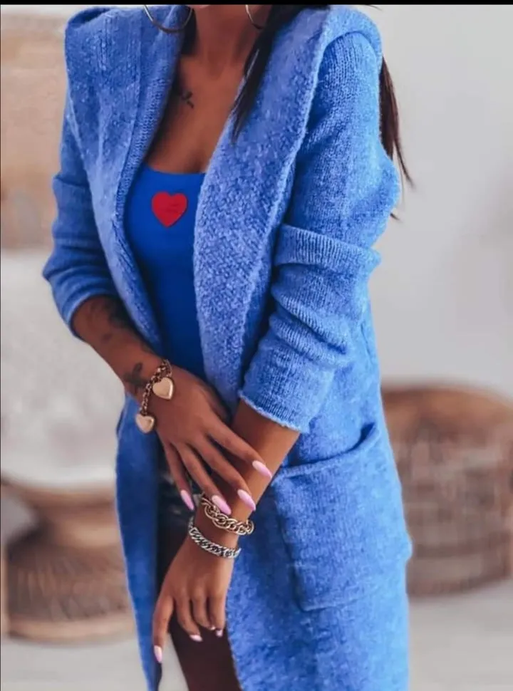 Ladies Longline Cardigan/ azure
