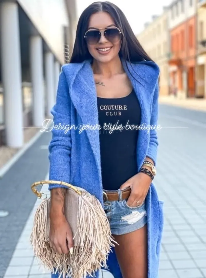 Ladies Longline Cardigan/ azure
