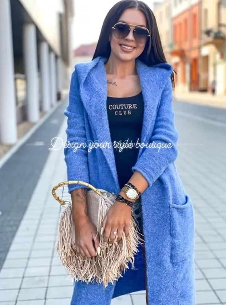 Ladies Longline Cardigan/ azure