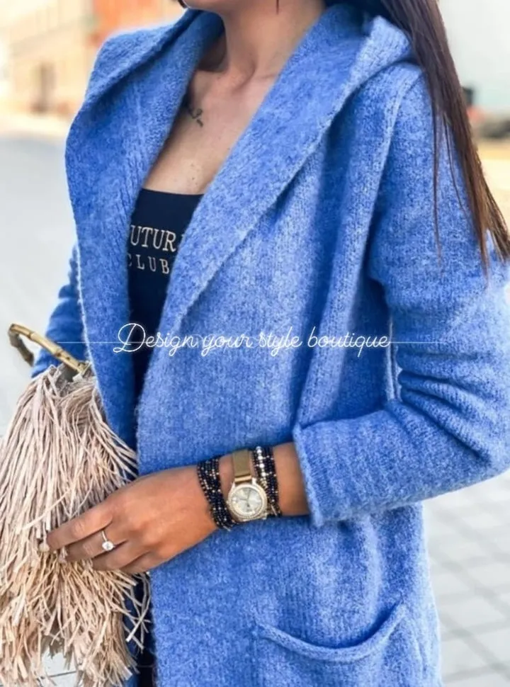 Ladies Longline Cardigan/ azure