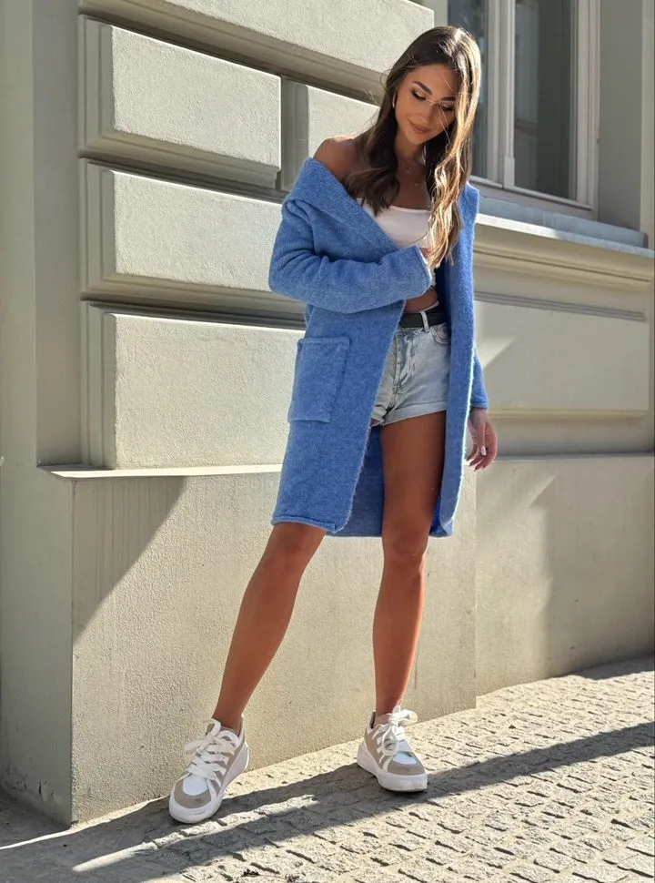 Ladies Longline Cardigan/ azure