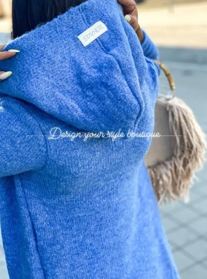 Ladies Longline Cardigan/ azure