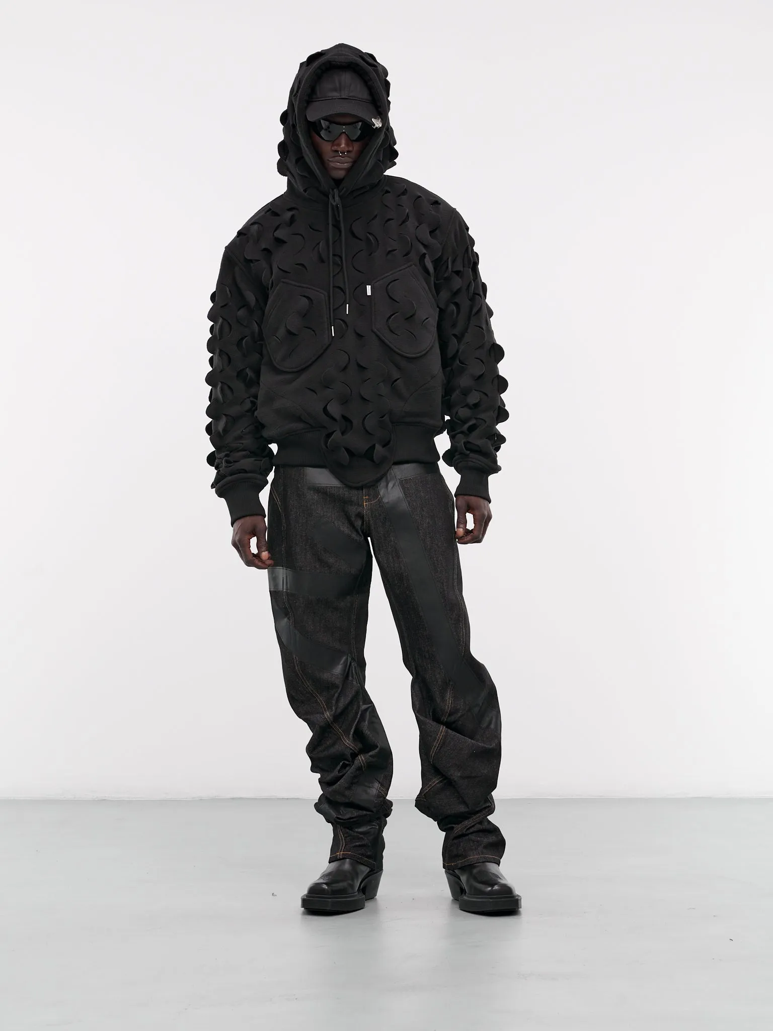 Laser-Slashed Fleece Hoodie (H04-BLACK)