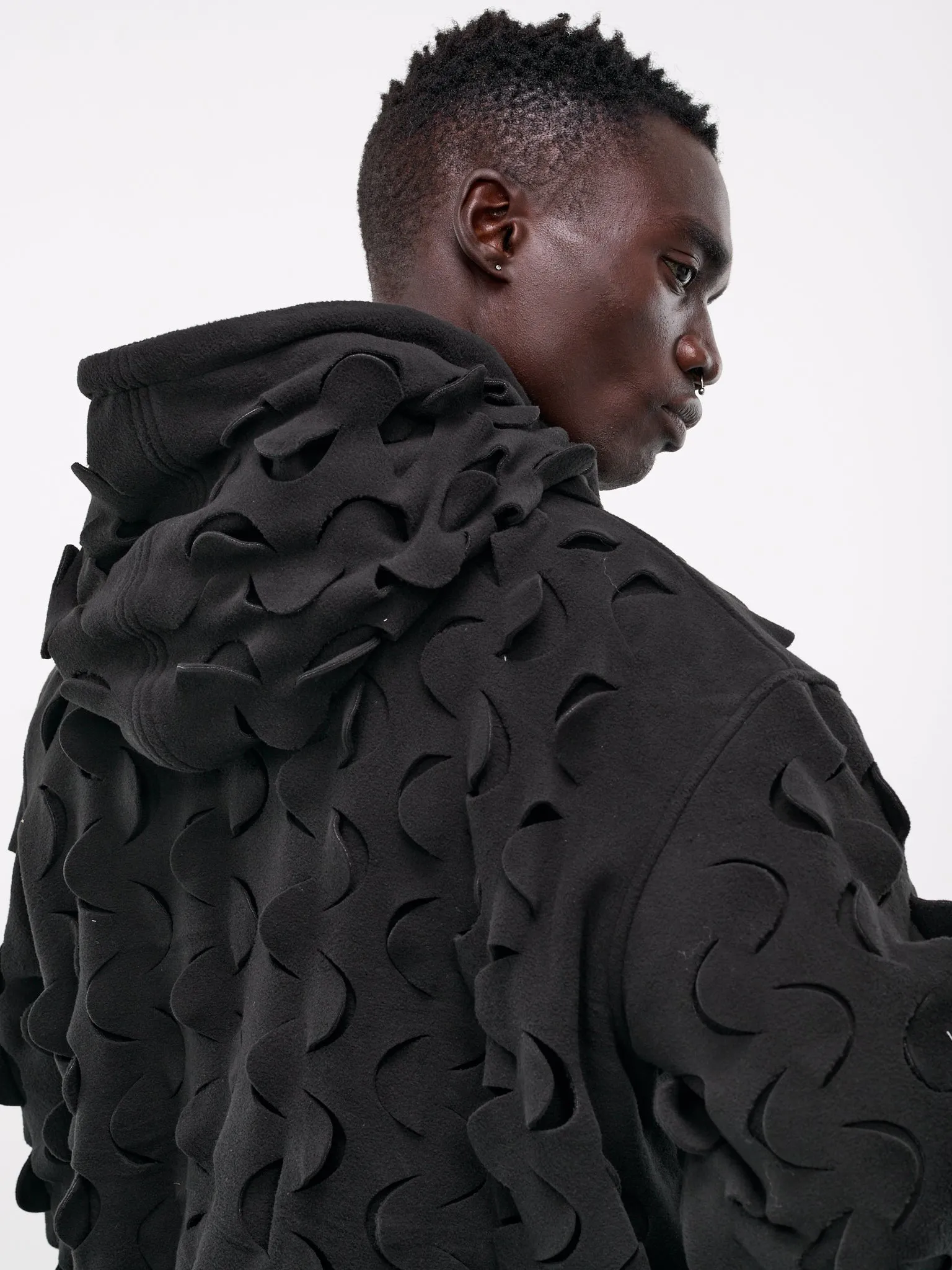 Laser-Slashed Fleece Hoodie (H04-BLACK)