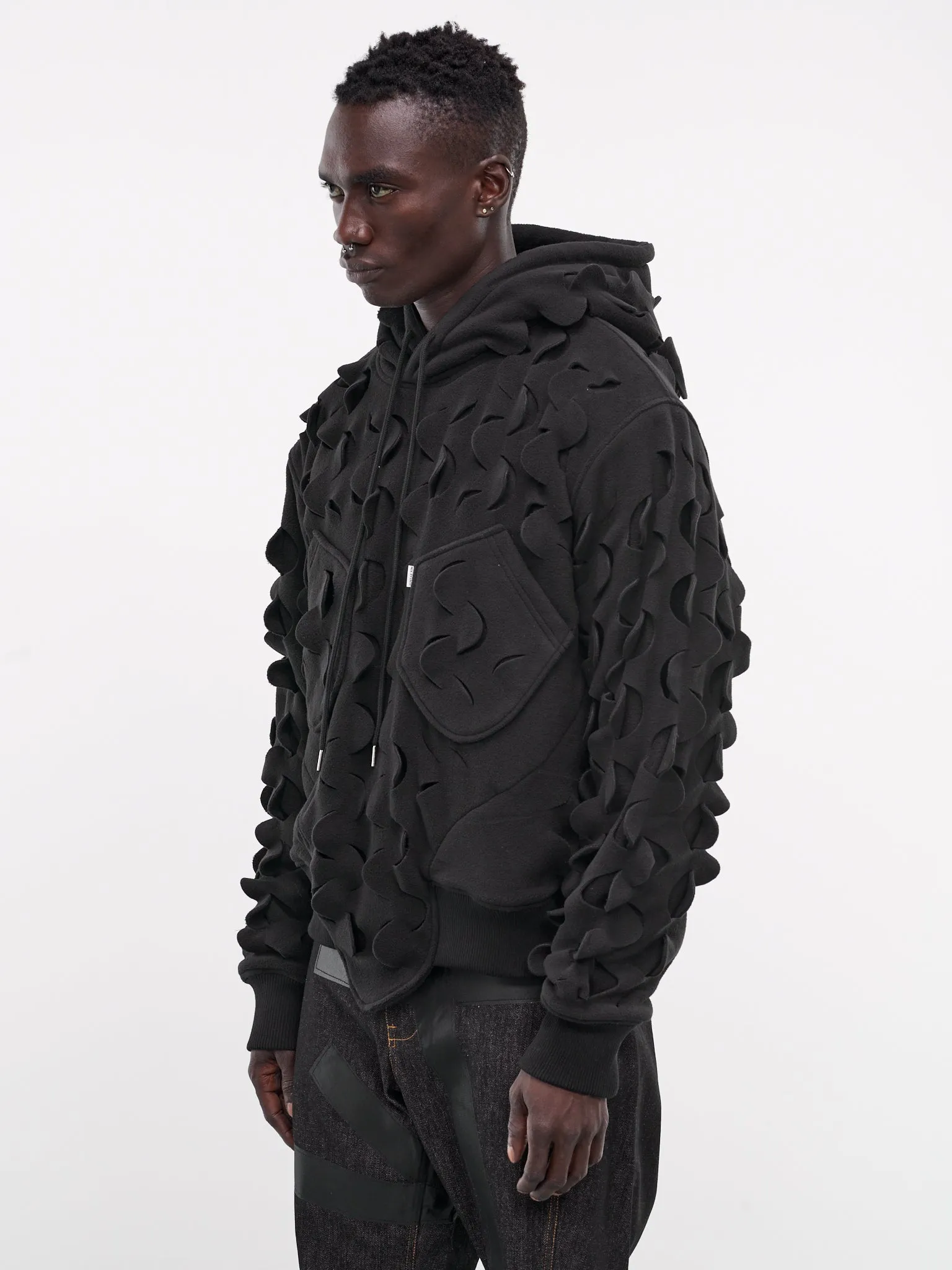 Laser-Slashed Fleece Hoodie (H04-BLACK)