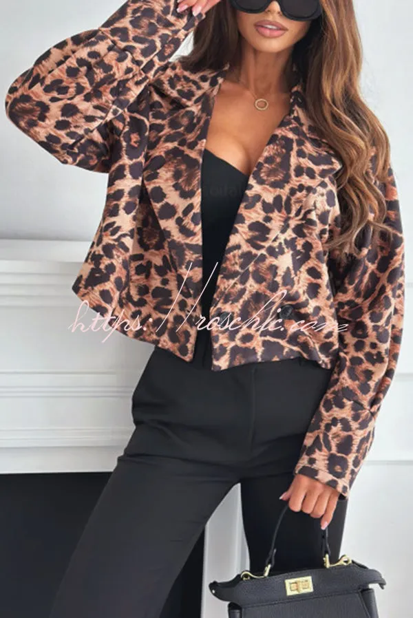 Leopard Print Long Sleeve Short Loose Casual Jacket