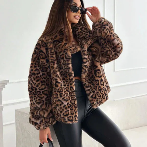 Leopard Print Plush Short Jacket