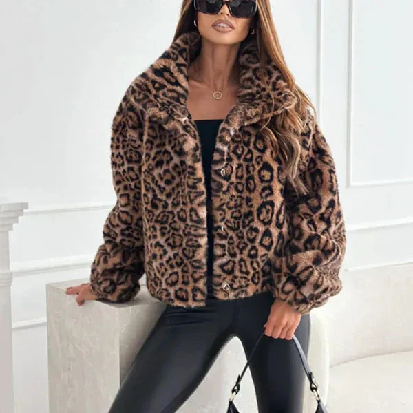 Leopard Print Plush Short Jacket