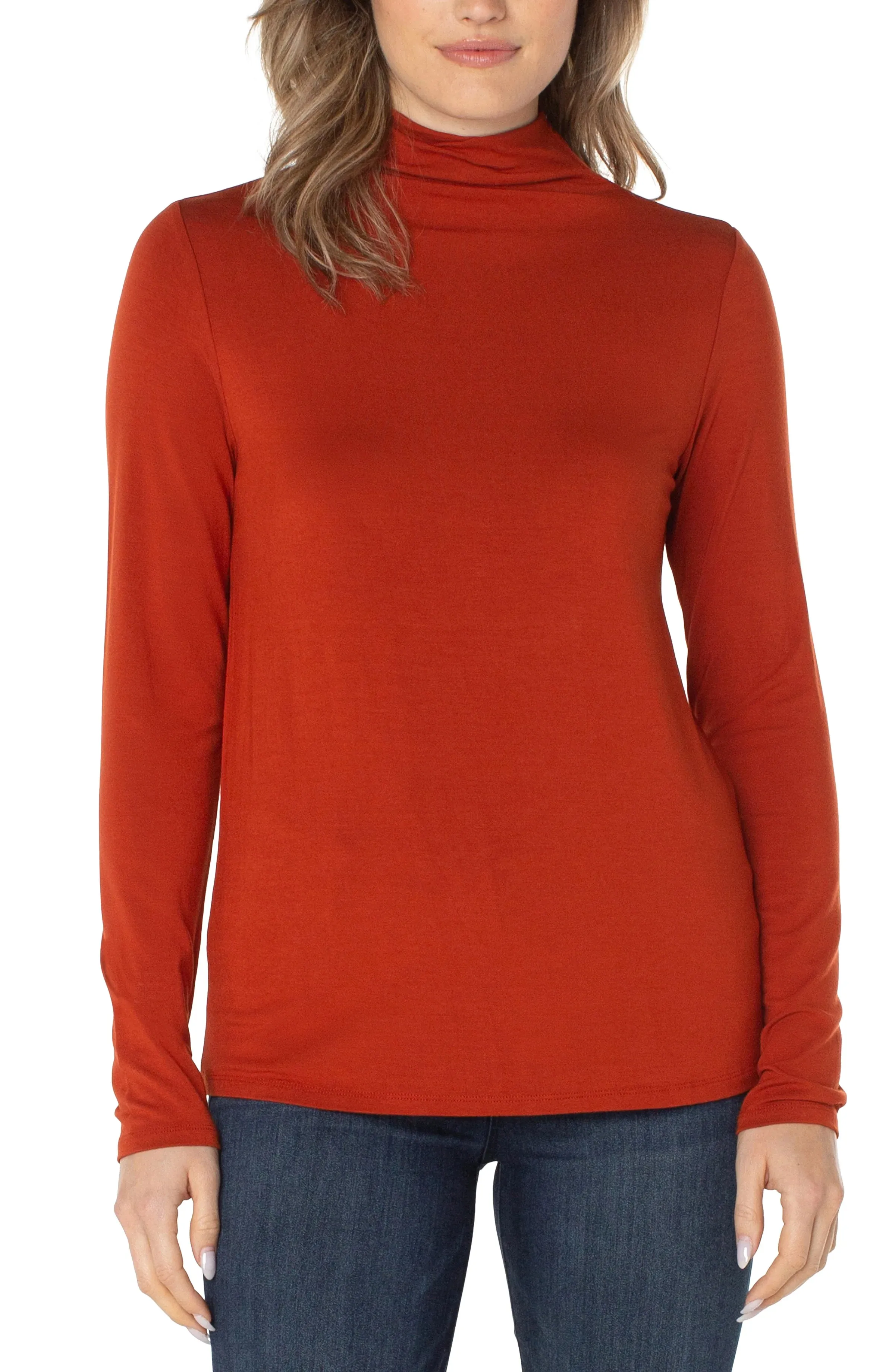 Liverpool Mock Neck Long Sleeve Knit Top (White)