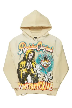 Loman Beige Distressed Graphic Hoodie