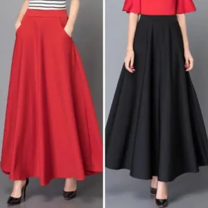 LVSANW Elegant Women Maxi Skirt High Waist Tummy Control A-line Lady Skirt Loose Hem Pockets Lady Dating Party Banquet Skirt