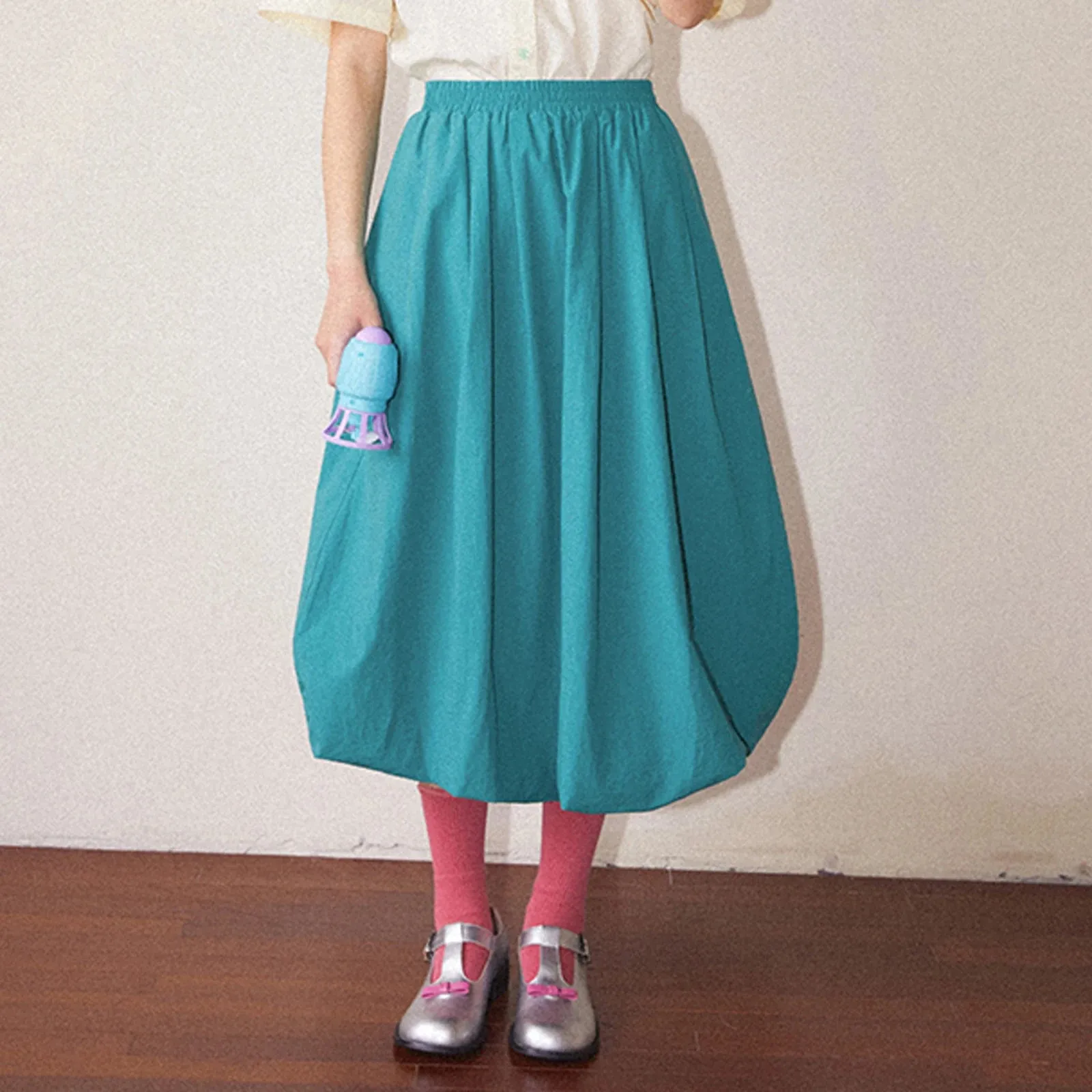 LVSANW Long Skirt Women Elegant Solid Elastic Waist A-line Vintage Korean Fashion Loose Balloon Maxi Skirt Casual Y2K Streetwear