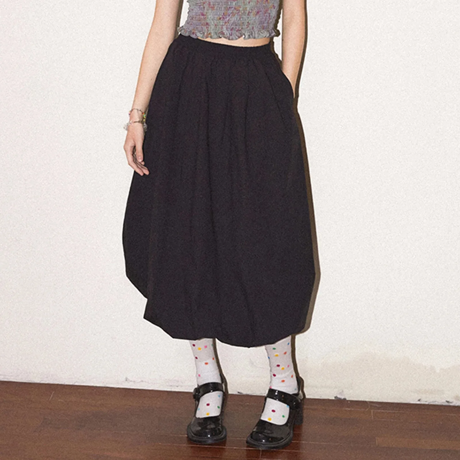 LVSANW Long Skirt Women Elegant Solid Elastic Waist A-line Vintage Korean Fashion Loose Balloon Maxi Skirt Casual Y2K Streetwear