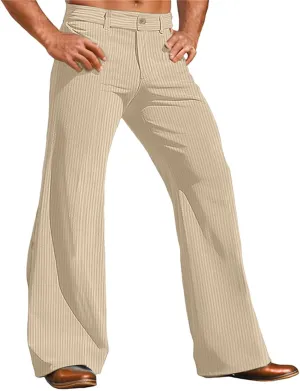 Men's Corduroy Bell Bottom Pants Relaxed Stretch Vintage Fit Plus Size Fashion Flared Retro Wide Leg Trousers