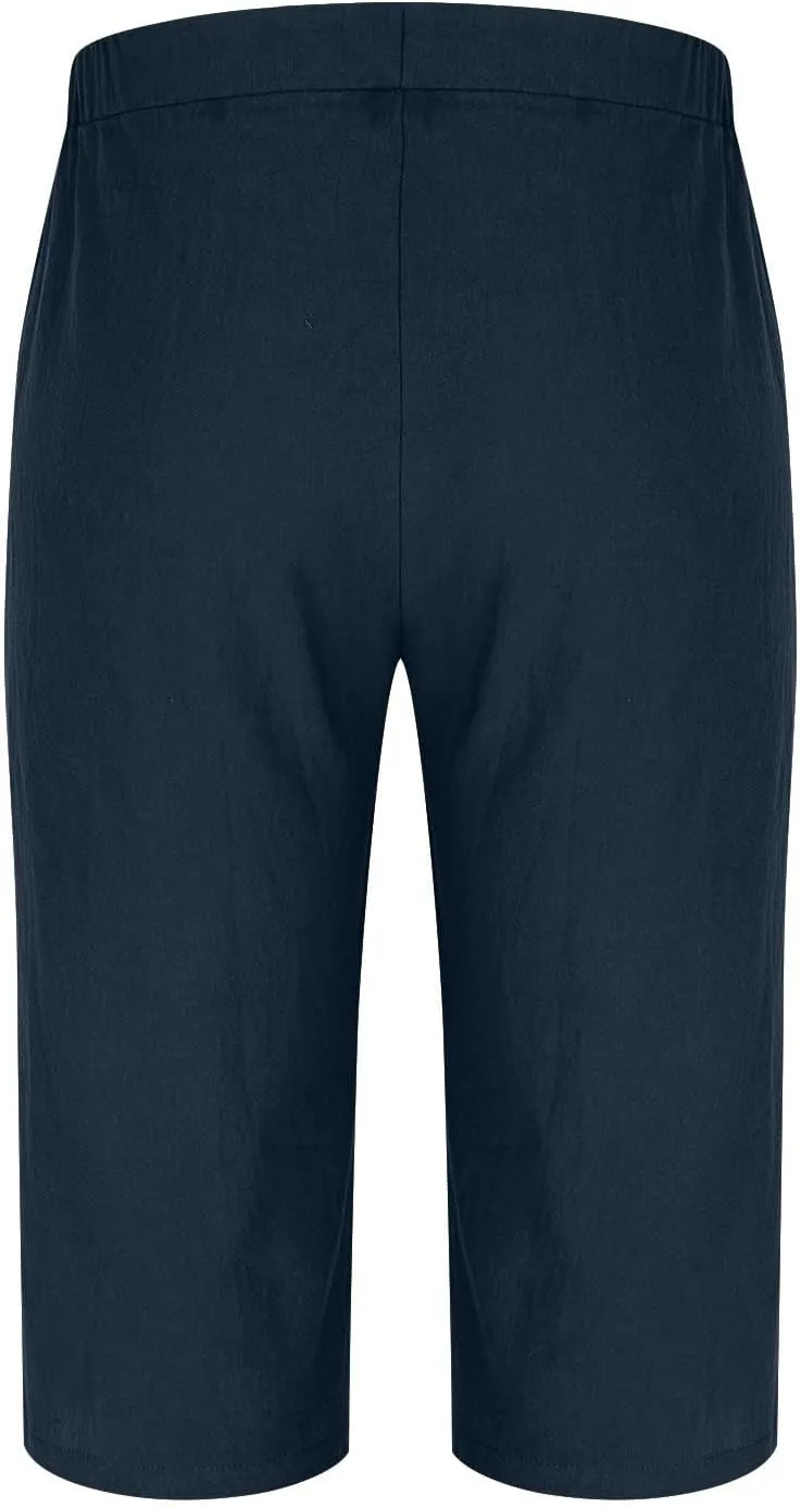 Mens Cropped Linen Pants with Button Closure Relaxed Fit Casual Beachwear Pants for Men Summer Style