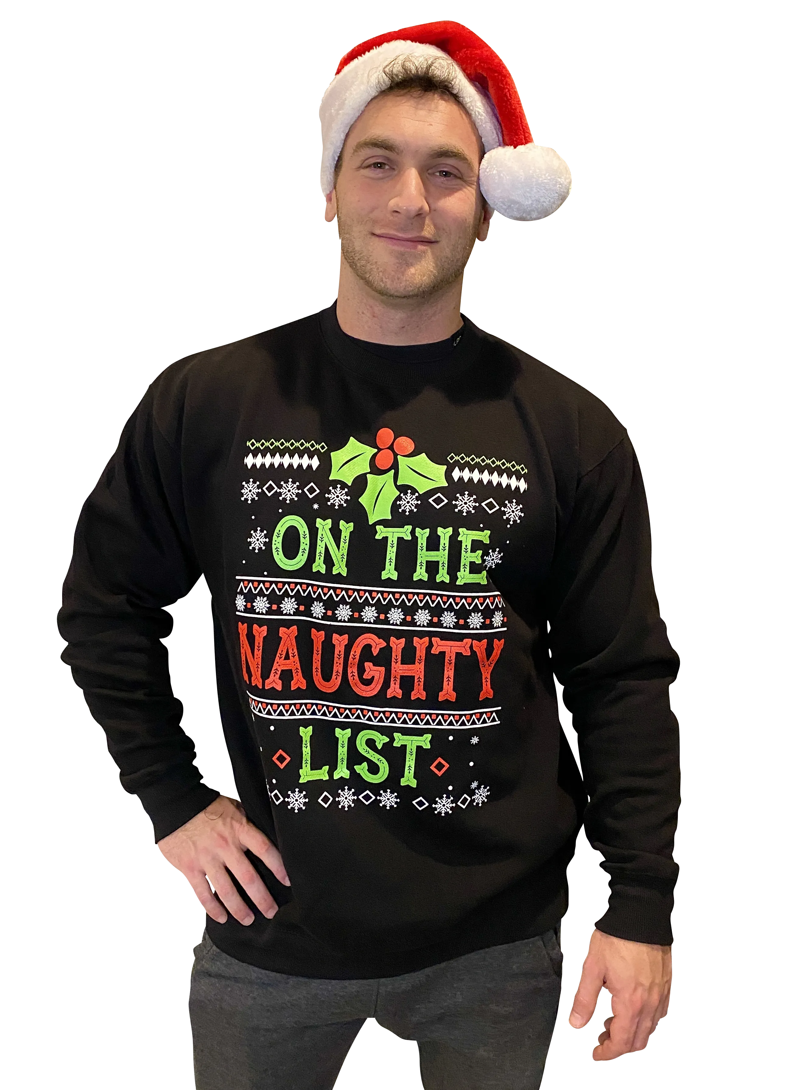 Mens Ugly Christmas Sweater: On the Naughty List Christmas Sweater PRESALE