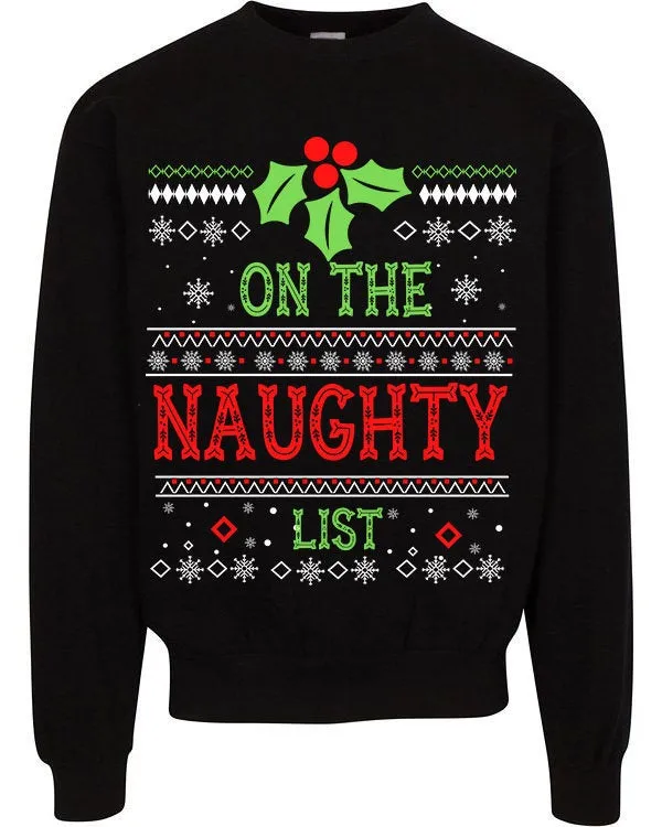 Mens Ugly Christmas Sweater: On the Naughty List Christmas Sweater PRESALE