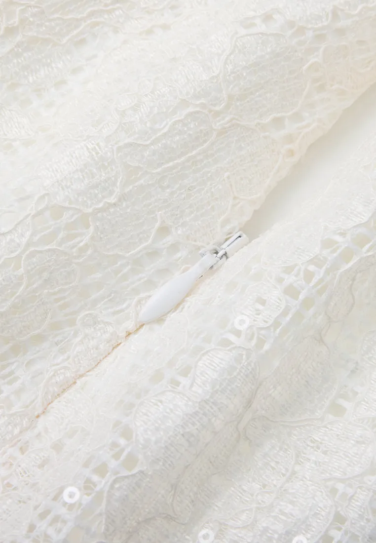 Mesh-lace Chiffon-layered Maxi Skirt